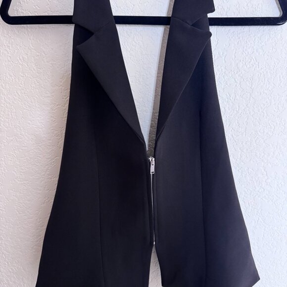 NWOT Zara Halter Top Woman's sz S Open Back Tuxedo Lapels Black Party - Picture 5 of 12